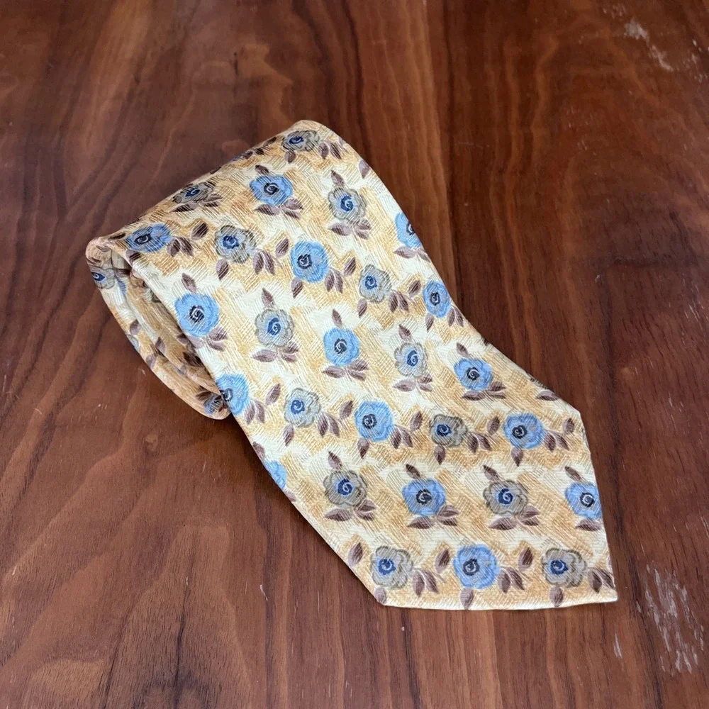 Ermenegildo Zegna Silk Tie Yellow Blue Green Floral All Over Beautiful Italy